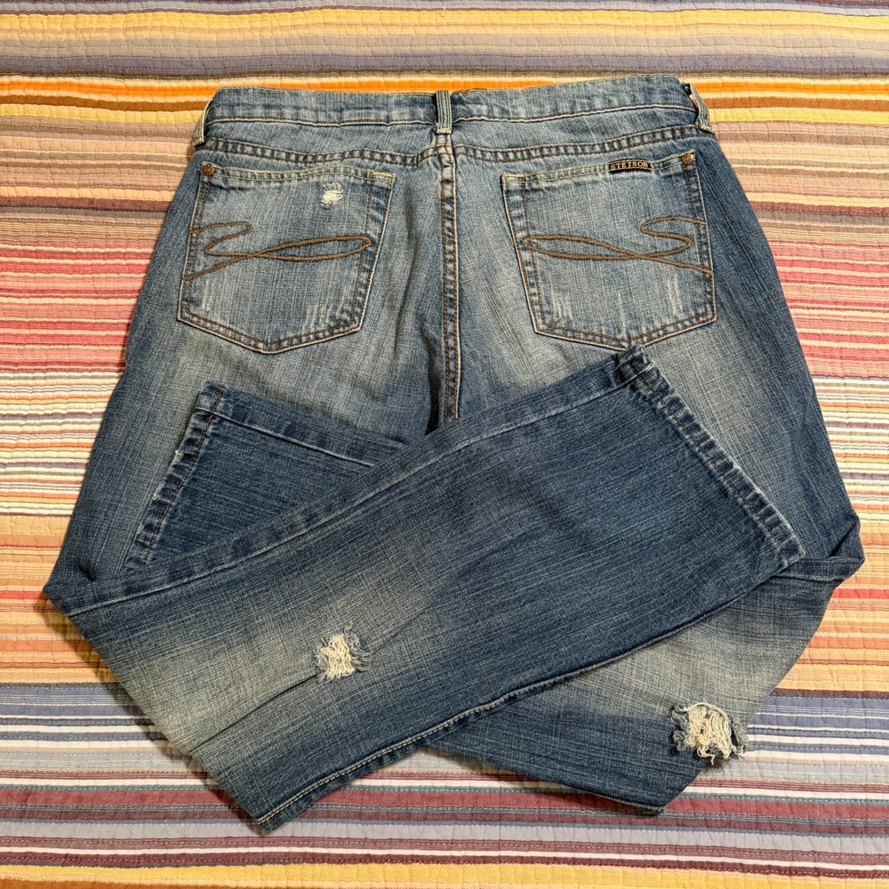 STETSON Women's Jeans Size 10 Regular Crop Distressed Blue Denim
